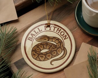Ball Python Ceramic Ornament – Round Snake Art Stamp Style – Reptile Lover Gift – Exotic Pet Christmas Tree Decoration