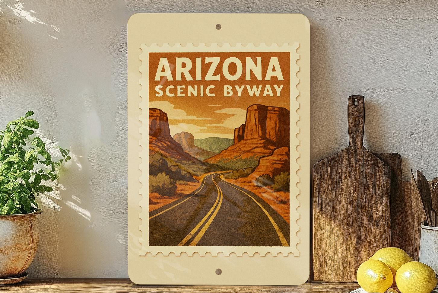 Arizona Scenic Byway Metal Sign – Vintage Road Stamp Art, Rustic