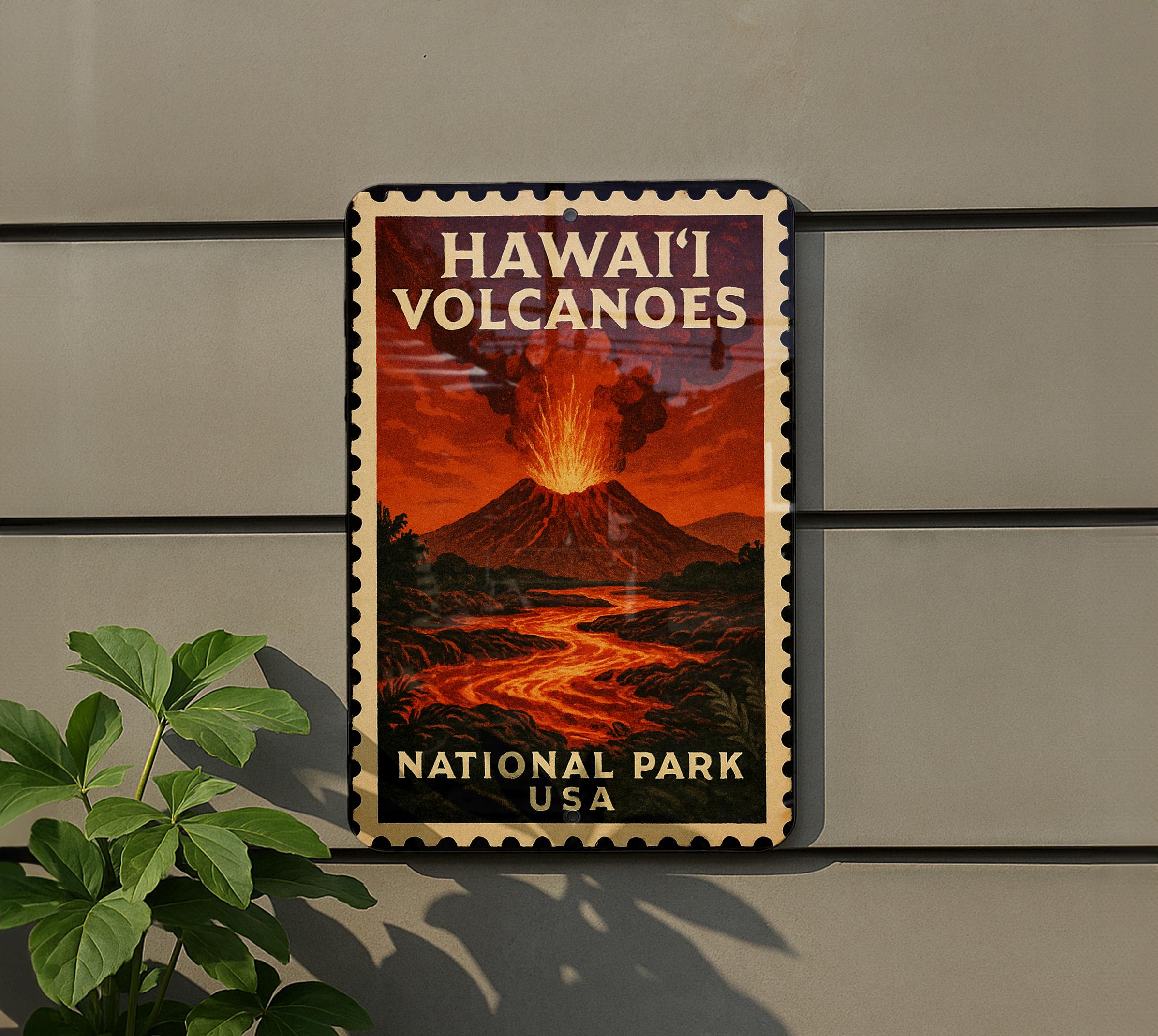 Hawaii Volcanoes National Park Metal Sign – Vintage Stamp Style
