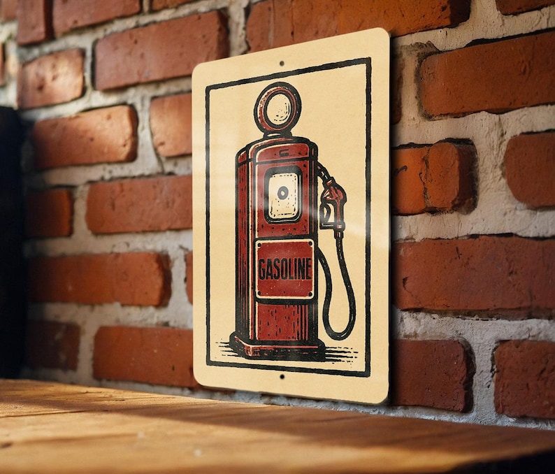 Vintage Gas Pump Metal Sign – Retro Enamel Style Wall Art, Rustic ...