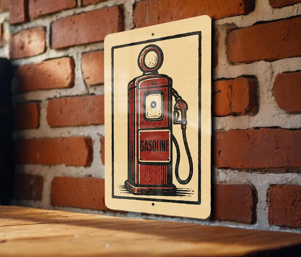 Vintage Gas Pump Metal Sign – Retro Enamel Style Wall Art, Rustic ...