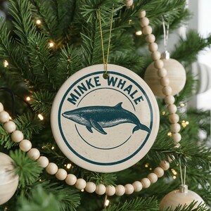 Minke Whale Ceramic Ornament – Nautical Circular Stamp Art, Ocean Animal Christmas Decor, Marine Life Hanging Keepsake