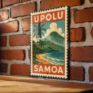 Upolu Samoa Metal Sign  – Vintage Island Stamp Art, Polynesian Wall Decor, Tropical Travel Poster Style
