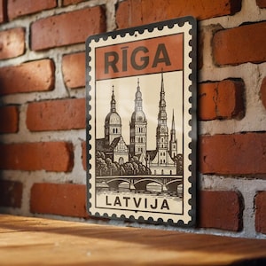 Riga Latvia Metal Sign – Vintage Travel Stamp Style Wall Art, Retro Tin Plaque, Baltic City Decor, European Souvenir Gift