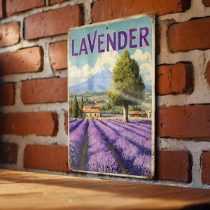 Retro Lavender Fields Travel Poster Tin Sign – Vintage French Country Metal Wall Art for Kitchen, Garden, or Home Décor