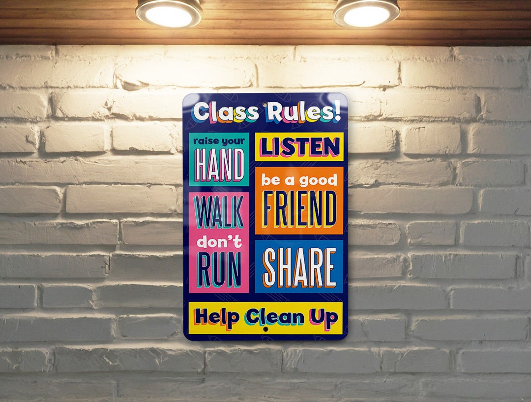 Rules Clean Sticker Colorful Classroom Rules Metal Sign - Easy to Clean Classroom Decor ...
