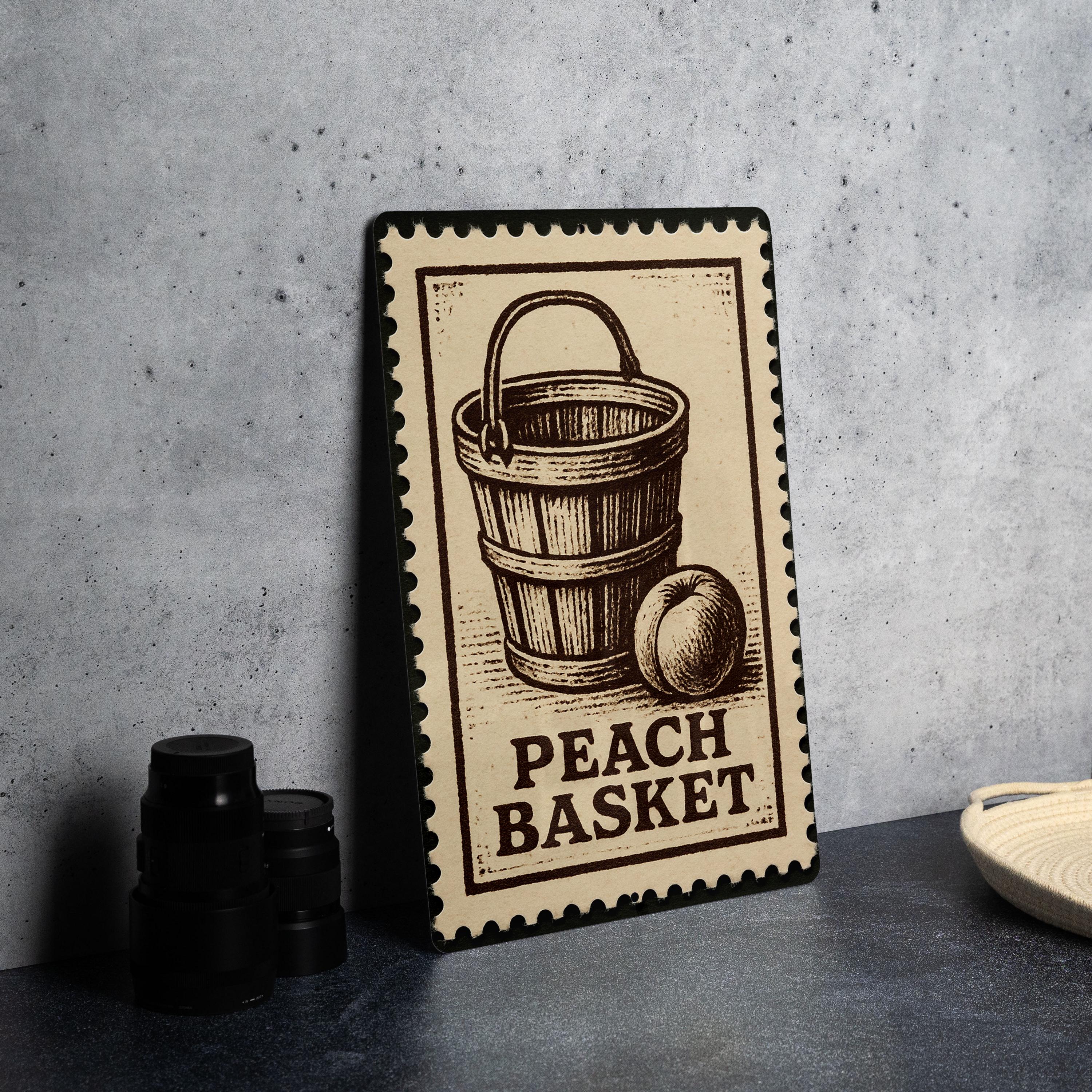 Vintage Peach Basket Metal Sign – Rustic Farmhouse Kitchen Decor