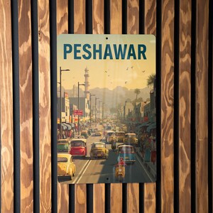 Peshawar Retro Travel Poster Tin Sign – Vintage Style Metal Wall Art Decor for Home, Office, or Man Cave