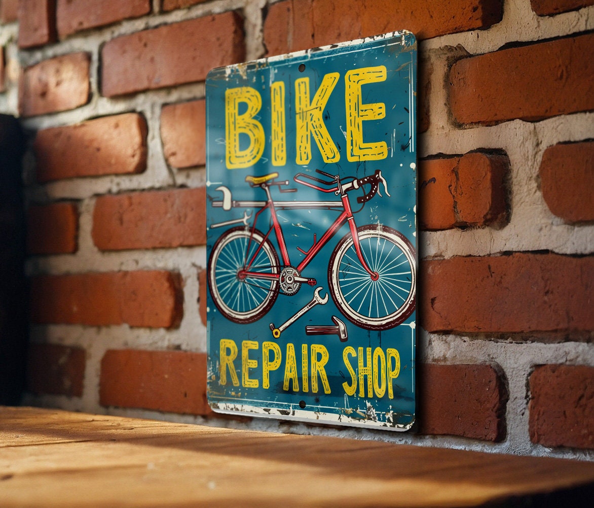Plaque Murale Métal BICYCLE REPAIR AND SERVICE Art Déco Vintage