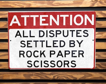 Rock Paper Scissors Metal Sign - Perfect Game Room Decor, Wall Art, Home Gift, Fun Signs, Unique Present