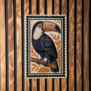 Toucan Stamp Style Metal Sign – Retro Wall Art Décor for Home, Bar, or Tropical Kitchen –  Inch Vintage Look