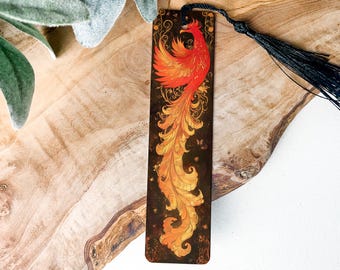 Fiery Ascension Metal Bookmark, Phoenix Design, Gold Crimson Art, Unique Gift, Artistic Book Accessory