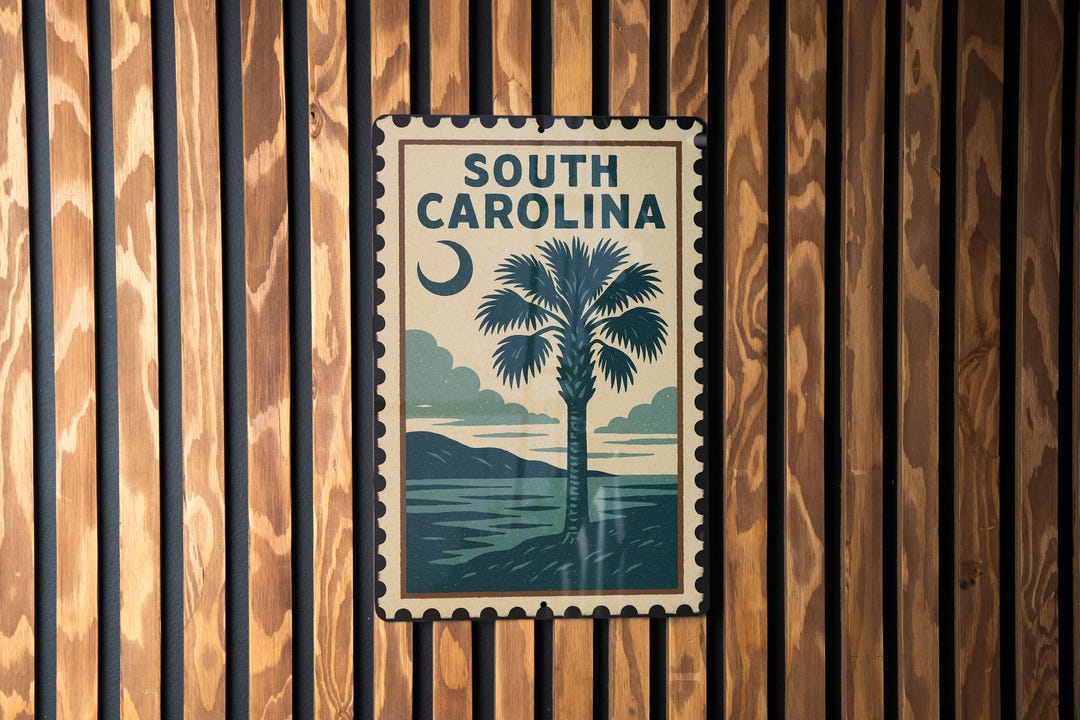 South Carolina Stamp Style Metal Sign – Vintage State Art, Rustic Wall ...