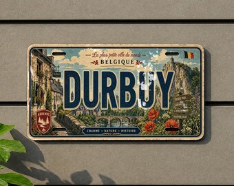 Retro Durbuy Belgium Souvenir License Plate, Durbuy Travel Destination Car Tag, European City Name Plate Decor