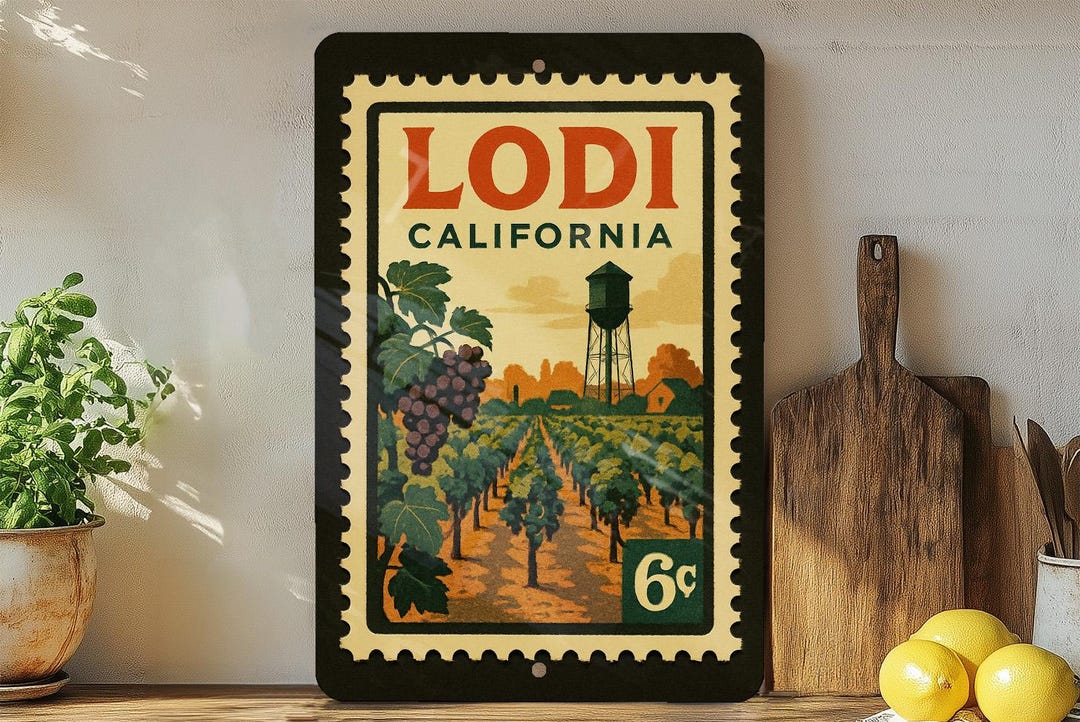 Lodi Sign Lodi California Metal Sign – Vintage Postage Stamp Design Featuring ...