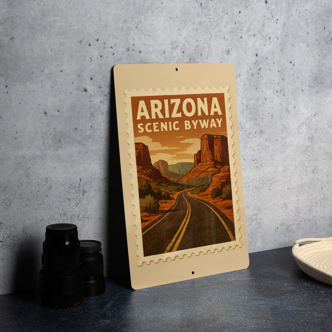 Arizona Scenic Byway Metal Sign – Vintage Road Stamp Art, Rustic