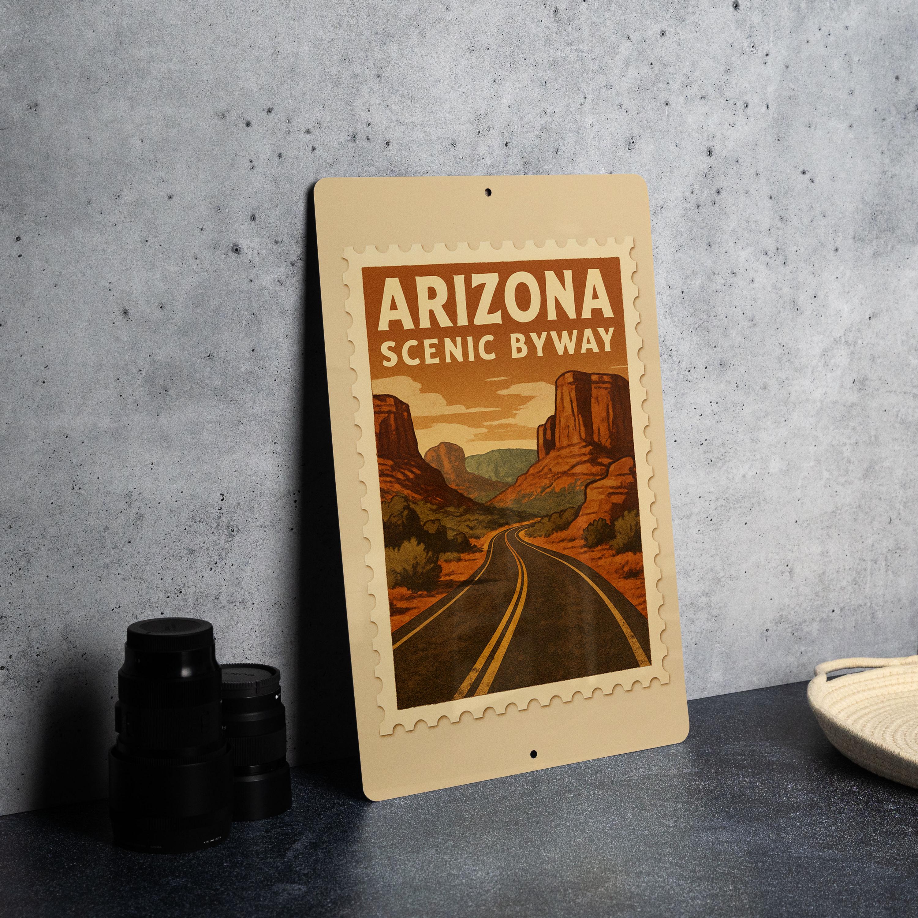 Arizona Scenic Byway Metal Sign – Vintage Road Stamp Art, Rustic