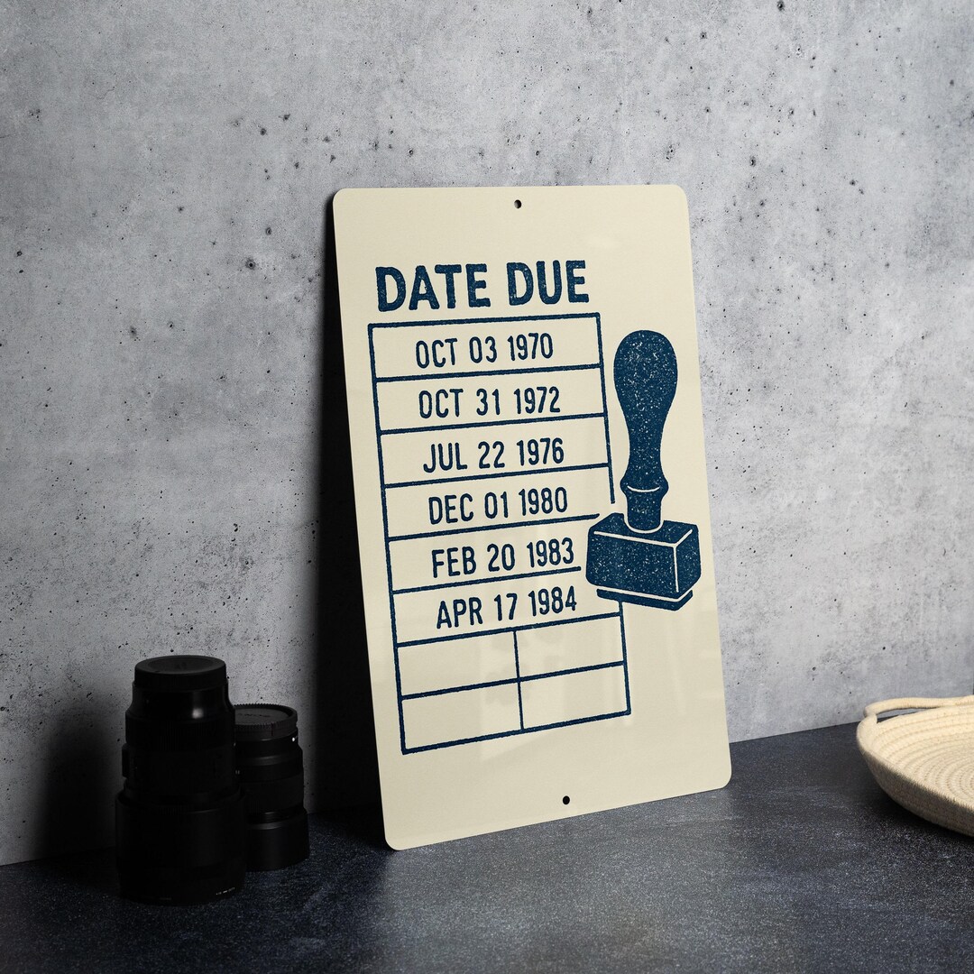 Library Books Due Sign Library Due Date Card Metal Sign – Vintage Stamp Style Wall Art for ...