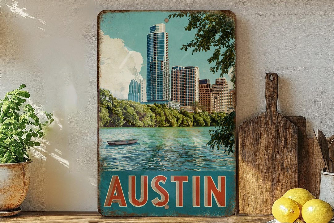 Retro Austin Travel Poster Metal Sign – Vintage Texas Wall Decor, Tin ...
