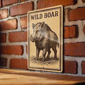 Wild Boar Metal Sign – Rustic Wall Art, Vintage Farmhouse Decor, Stamp Style Hunting Cabin Sign, Wildlife Metal Plaque