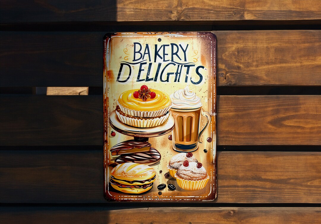 Bakery Delights Sign, Pastries Coffee Illustration, Warm Tones Decor ...