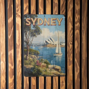 Retro Sydney Travel Poster Tin Sign – Vintage Australia Wall Art, Metal Decor for Home, Bar, Garage, or Man Cave