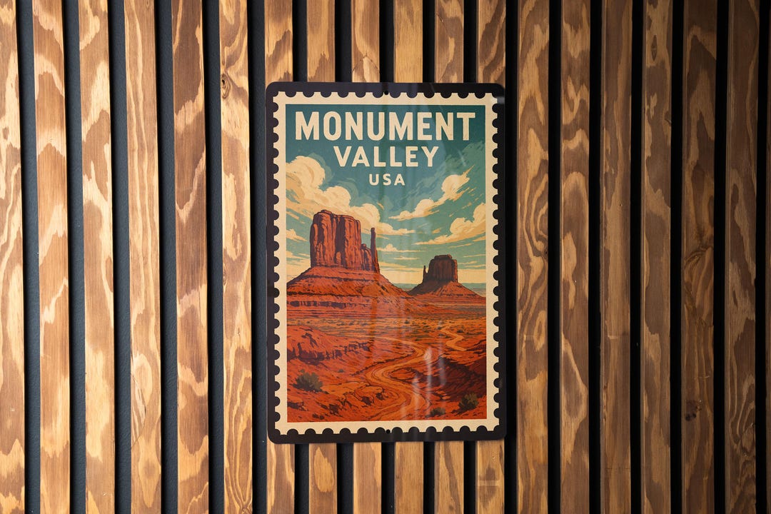 Monument Valley Metal Sign – Vintage Stamp Style Wall Art, USA Desert ...