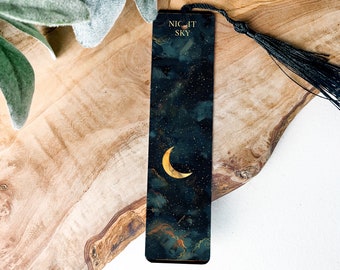 Celestial Starry Night Bookmark, Crescent Moon Design, Night Sky Metal Bookmark, Unique Reading Accessory, Perfect Gift for Book Lovers