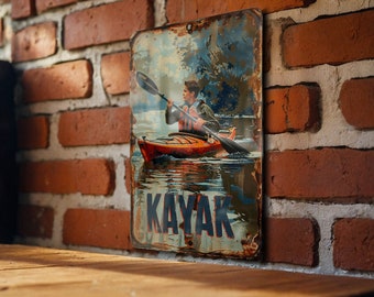 Vintage Kayak Metal Sign, Kayaking Gift Idea, Retro Style Decor, Wall Art, Outdoor Enthusiast