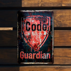 Cybersecurity Code Guardian, Vintage Metal Sign, Aluminum IT Security, Wall Decor, Retro Office Art
