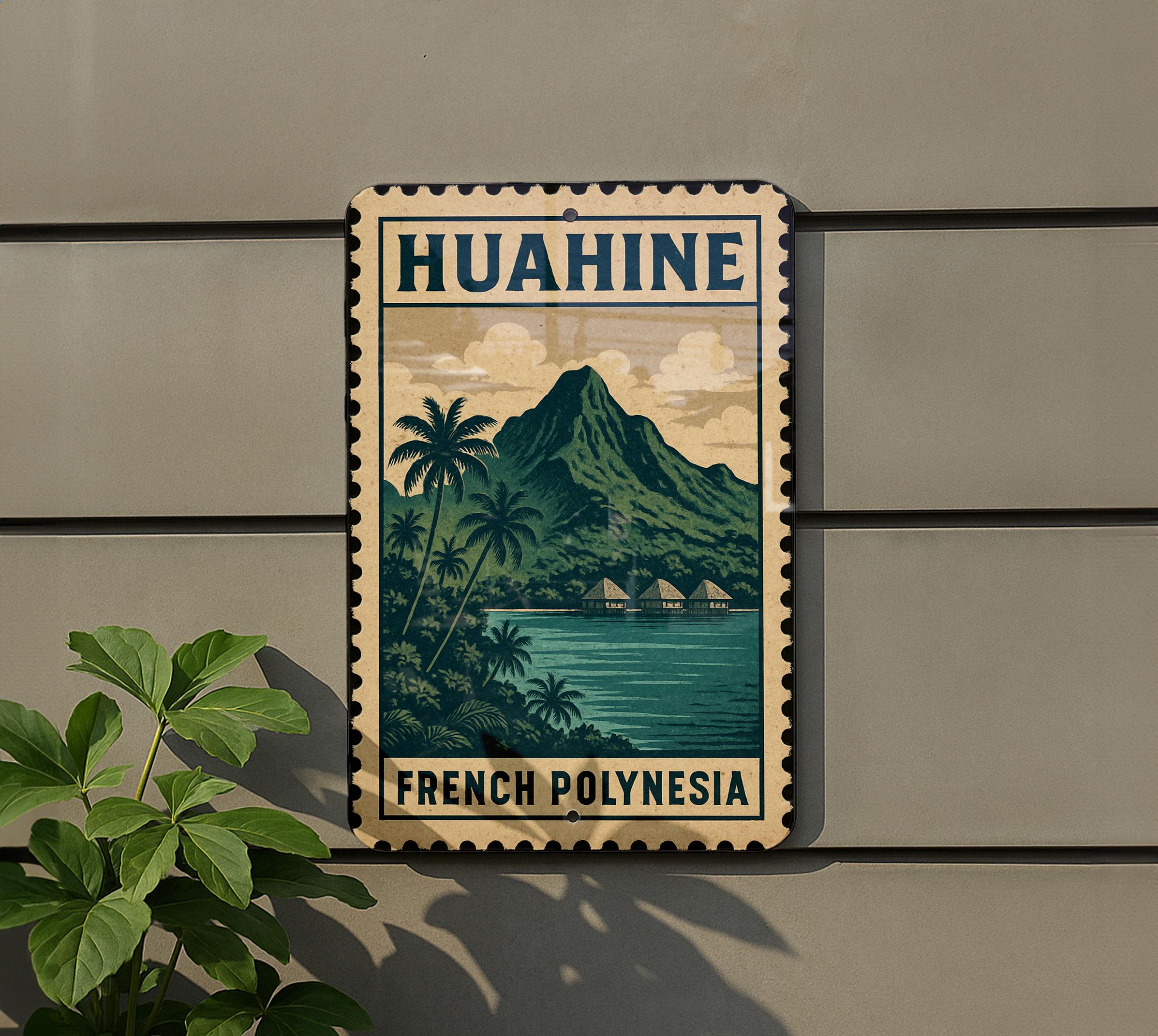 Huahine French Polynesia Vintage Stamp Metal Sign – Island Wall