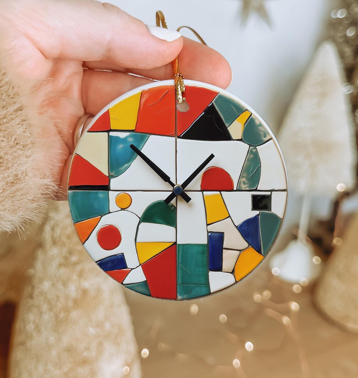 Ceramic Ornament, Abstract Design, Bold Colors, Handmade Decor, Unique