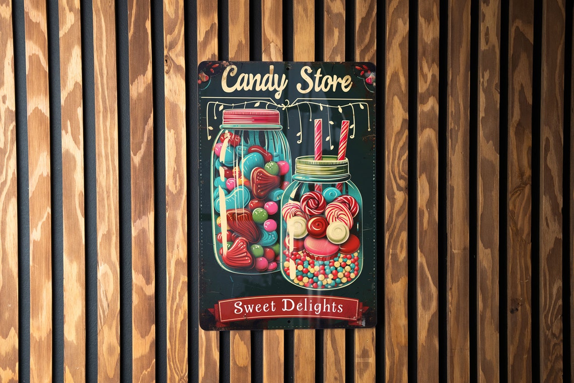 Vintage Candy Store Metal Sign, Sweet Delights, Gift Idea, Jars of ...
