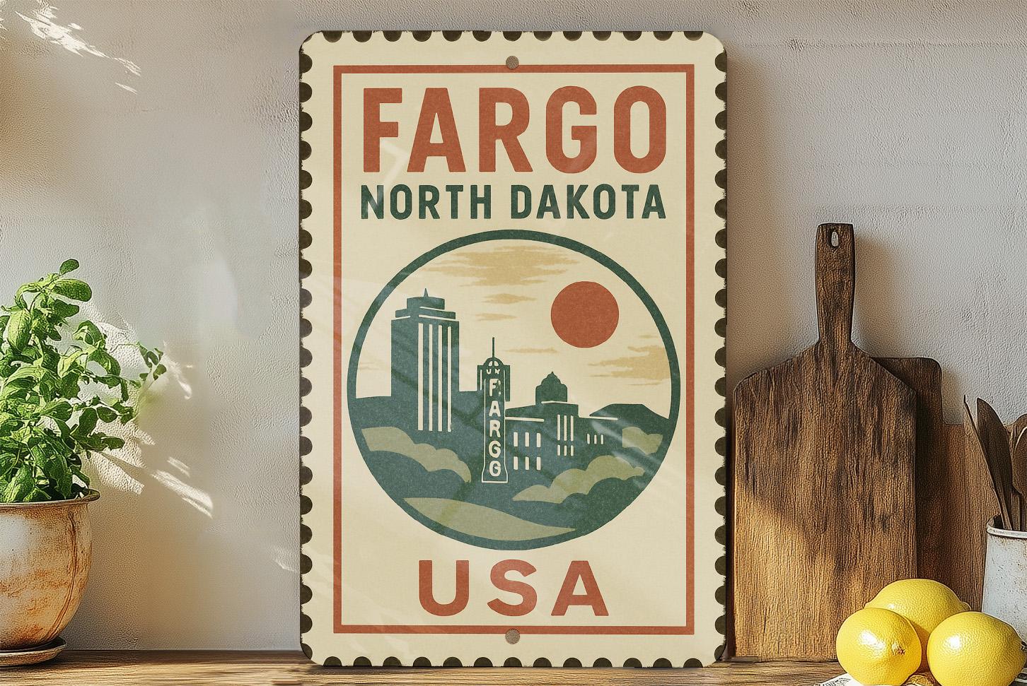 Fargo North Dakota Metal Sign – Vintage Stamp Style Wall Art – Rustic ...