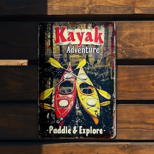 Kayak Adventure Metal Sign - Paddle & Explore, Vintage Style, River Kayaking, Aluminum Decor