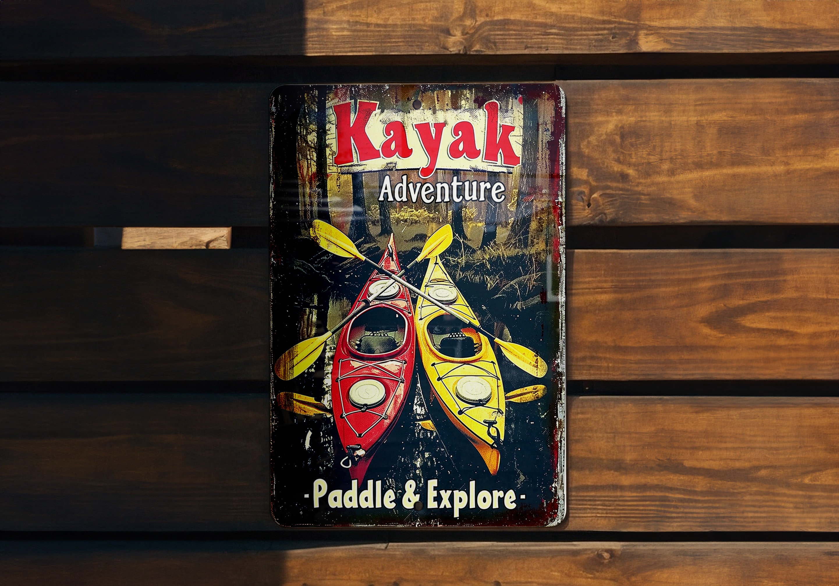 Kayak Adventure Metal Sign - Paddle & Explore, Vintage Style, River Kayaking, Aluminum Decor