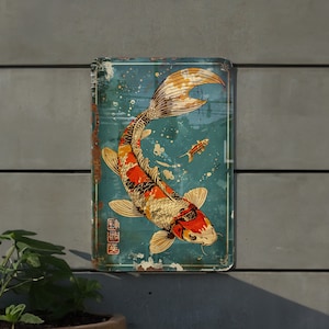 Vintage Style Koi Metal Sign, Perfect Gift Idea, Wall Art Decor, Unique Home Accent, Retro Design