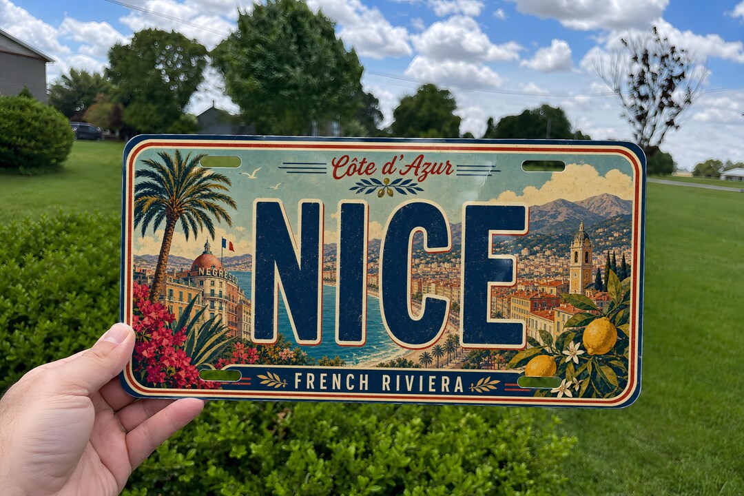 Nice France Metal License Plate Sign, Nice Travel Poster License