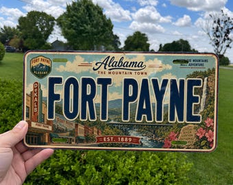 Fort Payne Alabama Retro Style License Plate, Fort Payne Souvenir Car Tag, DeKalb County AL Novelty Plate, Gift for Alabama Fans