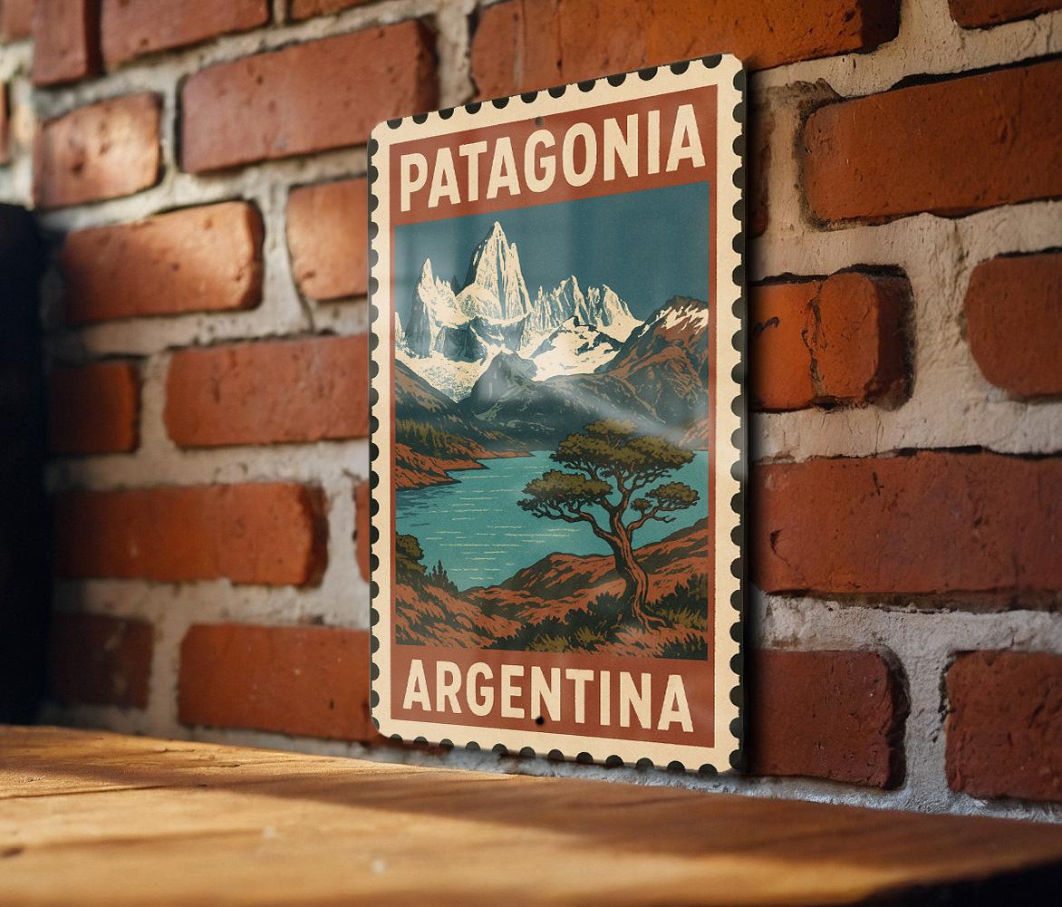 Patagonia Argentina Metal Sign – Vintage Travel Stamp Wall Art
