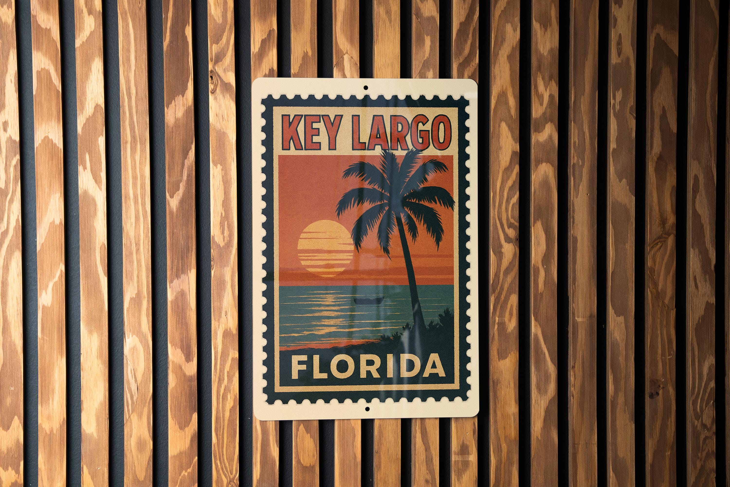 Key Largo Florida Metal Sign – Retro Postage Stamp Design