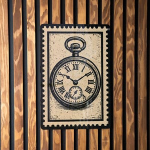 Vintage Pocket Watch Metal Sign – Antique Stamp Style Wall Art Decor for Office, Study, Library, Steampunk Enthusiasts
