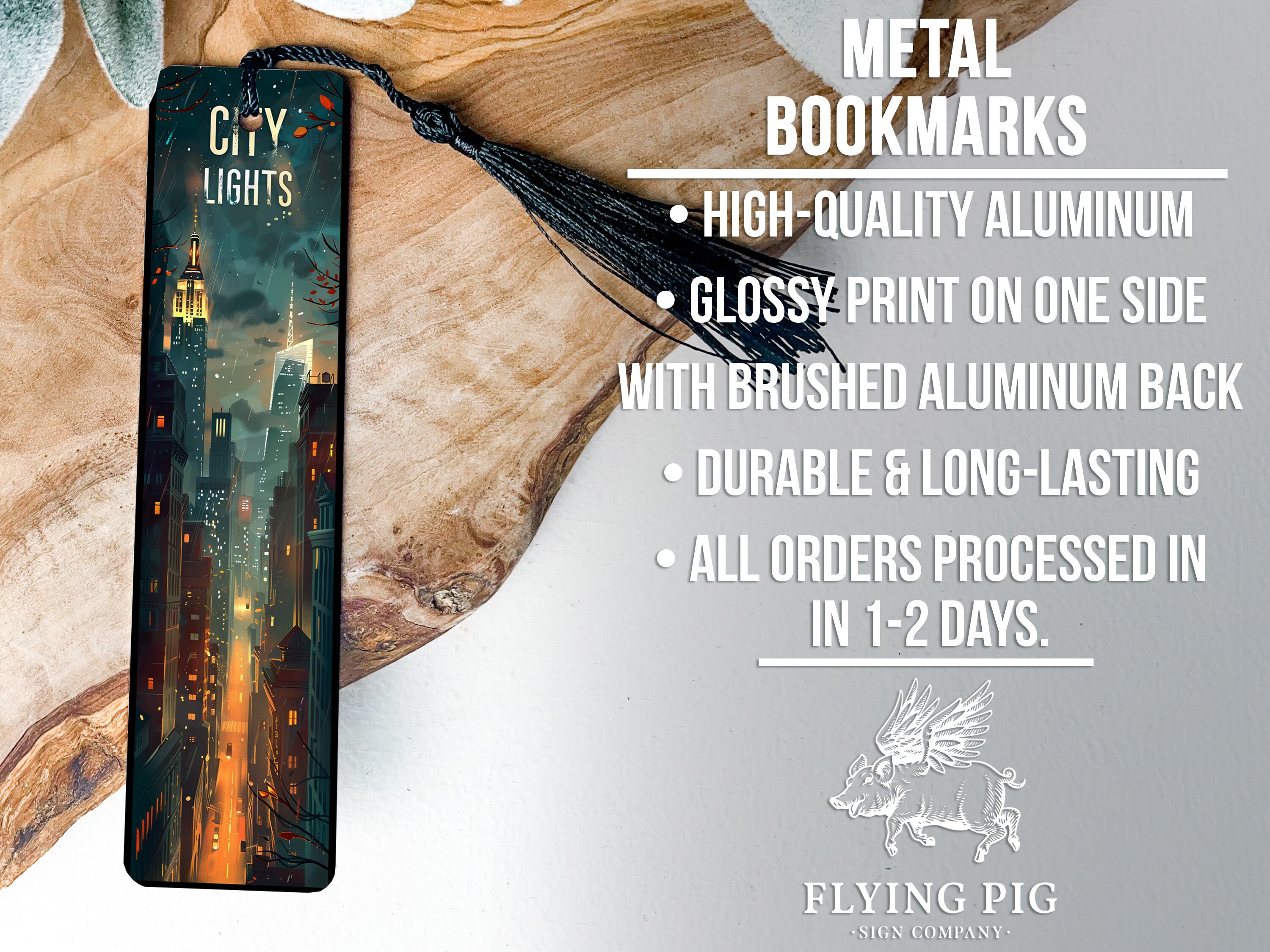 New York Skyline Bookmark, City Lights Illustration, Metal Bookmark ...