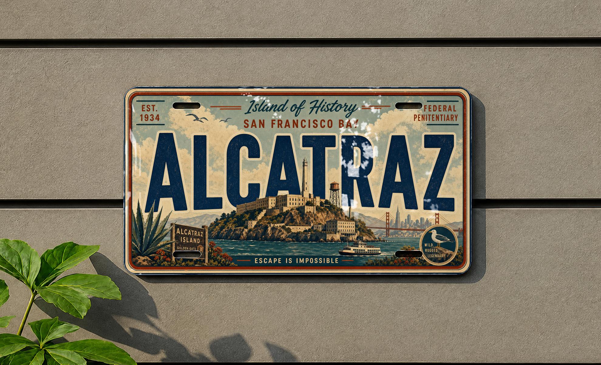 Alcatraz Island Metal License Plate Sign, San Francisco Bay Prison