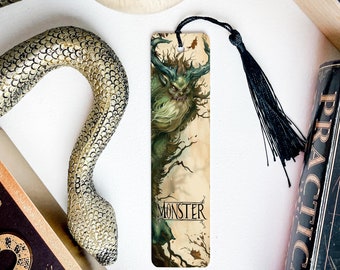 Metal Bookmark, Fantasy-Themed, MONSTER Text, Book Accessory, Unique Gift