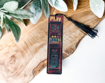 1980s Arcade Game Metal Bookmark, Retro-Themed Bookmark, Vintage Gaming Gift, Play Text Bookmark, Collectible Bookmark