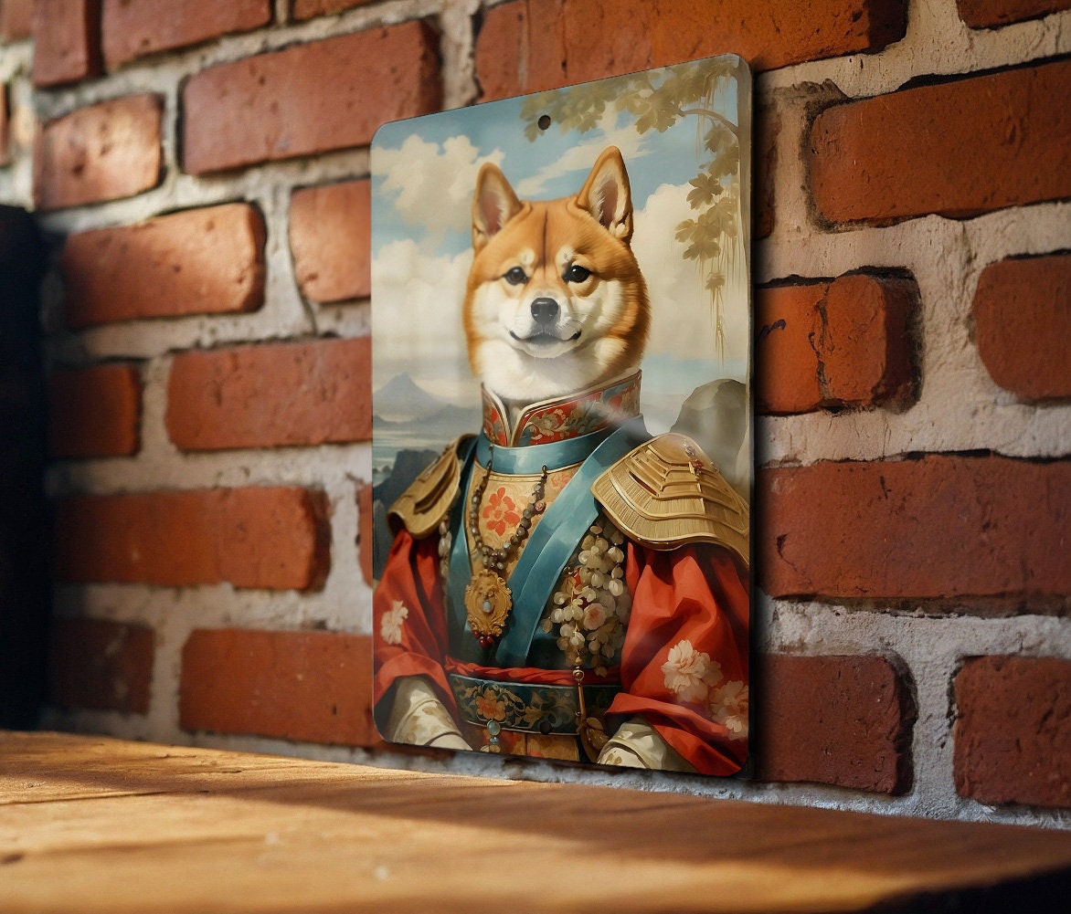 邦楽 shiba Victorian Samurai Shiba Inu Metal Sign - Warrior Spirit, Noble