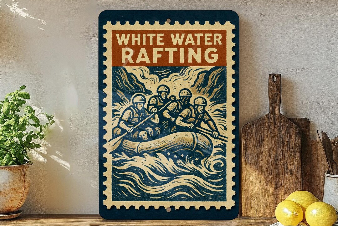 White Water Rafting Metal Sign – Vintage Stamp Style Wall Art for Cabin ...