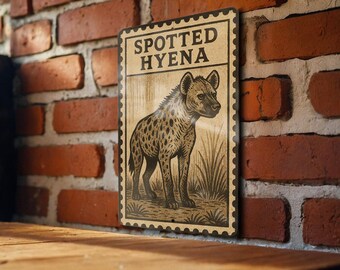 Spotted Hyena Metal Sign – Rustic Safari Wildlife Wall Art, Vintage Animal Decor, Stamp Style Illustration
