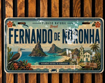 Fernando de Noronha Retro Style License Plate, Brazil Island Souvenir Tag, Pernambuco Travel Gift, Tourist Destination Plate